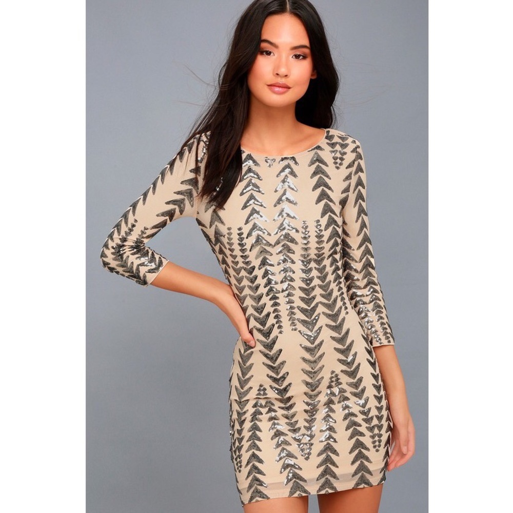 🖤Shine on Me Nude & Gunmetal Sequin Bodycon Dress